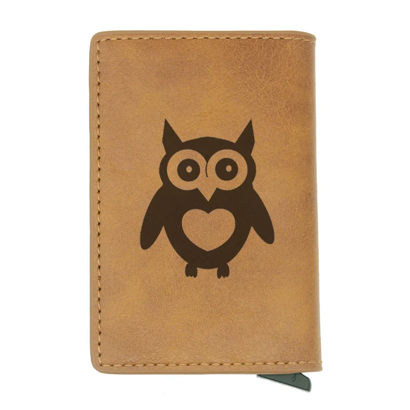 Brown Модная милая сова Rfid держатель для карт мужские кошельки Коричневый винтажный короткий кожаный тонкий кошелек мини кошелек - Цвет: Brown