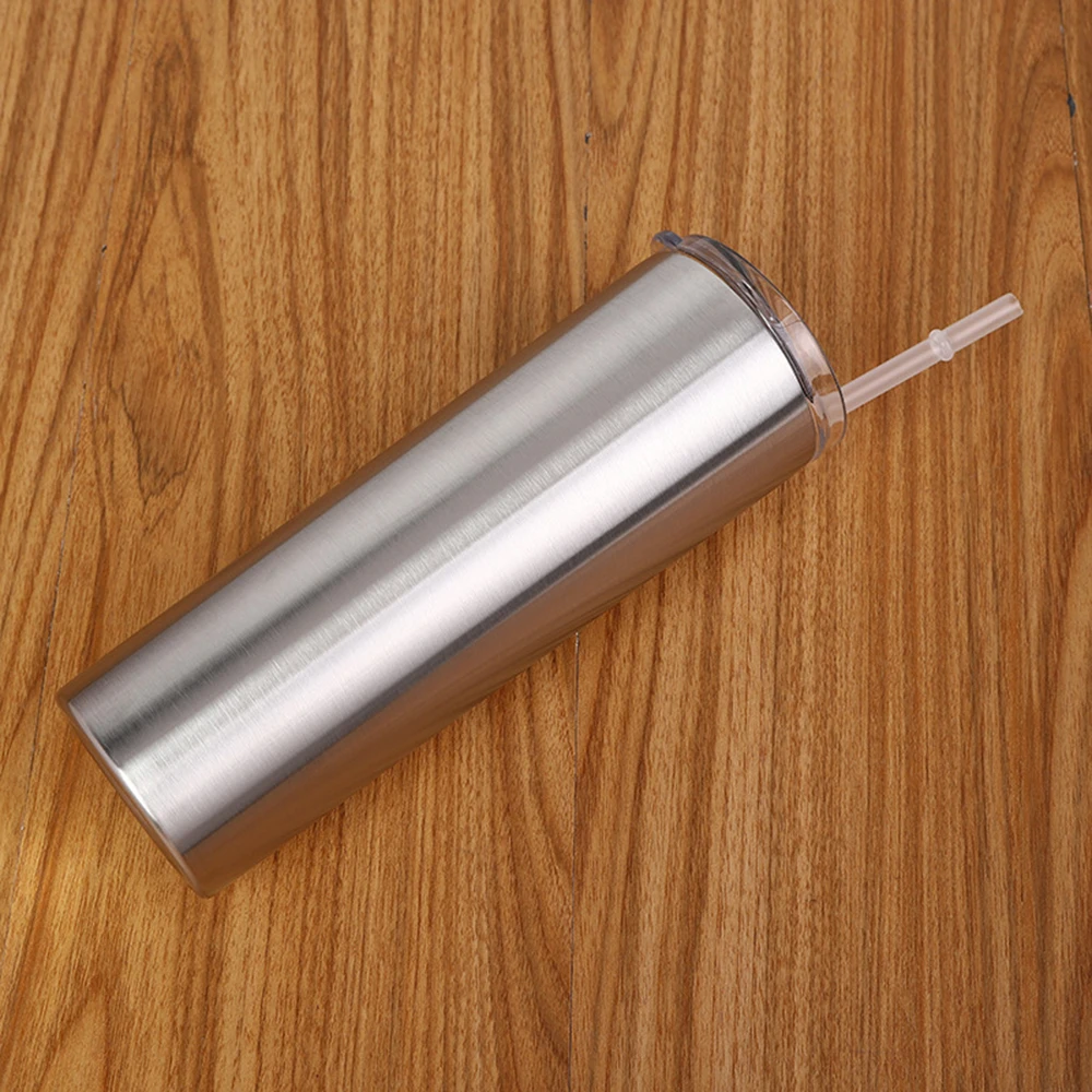 silver 20 Oz Slim Beer Glass with Straw Lid Wine Glass Double Vacuum Wall Insulated Stainless Steel Mug Slim Thermos Bottle - Цвет: silver