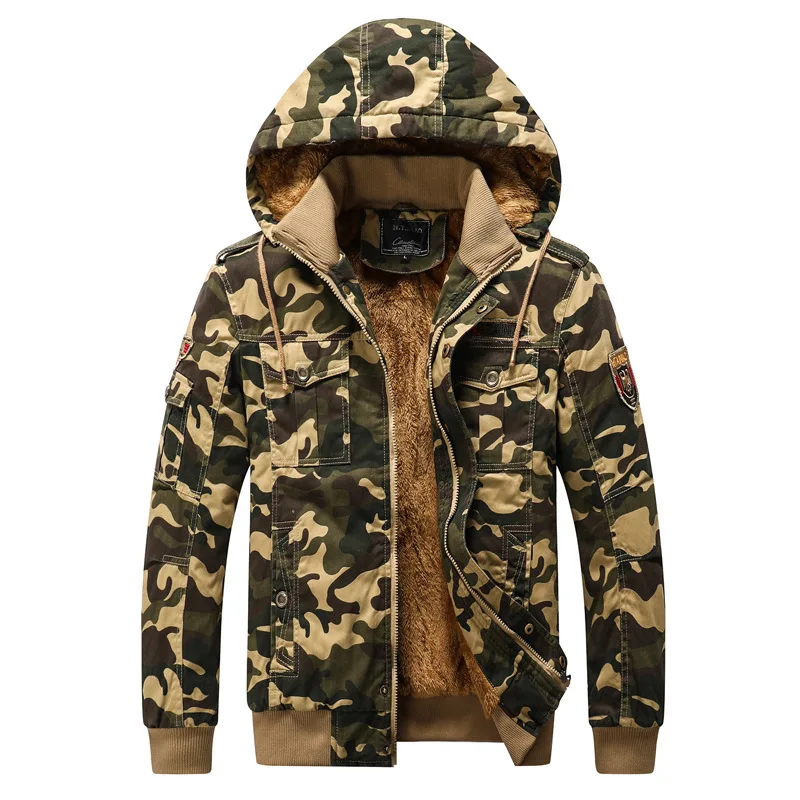 

Autumn & Winter Men Deconstructable Hooded Camouflage Pure Cotton Washing Brushed And Thick Mid-length Jacket Men's