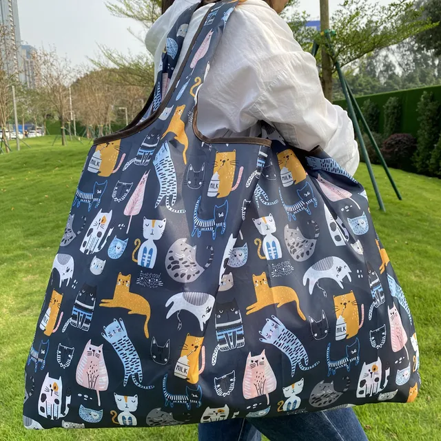 Foldable Shopping Bag Reusable Grocery Bag Tear-Proof Nylon Bag Suitable For Grocery Recycling Gift Bag Large 32006