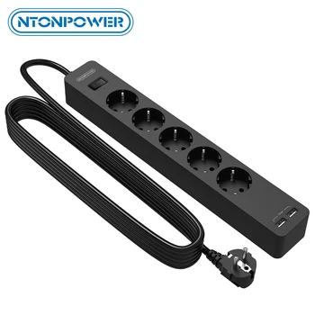 

NTONPOWER Wall Mounted USB Power Strip With 3M Extension Cord Surge Protector Electrical Socket EU Plug for Home Network Filter