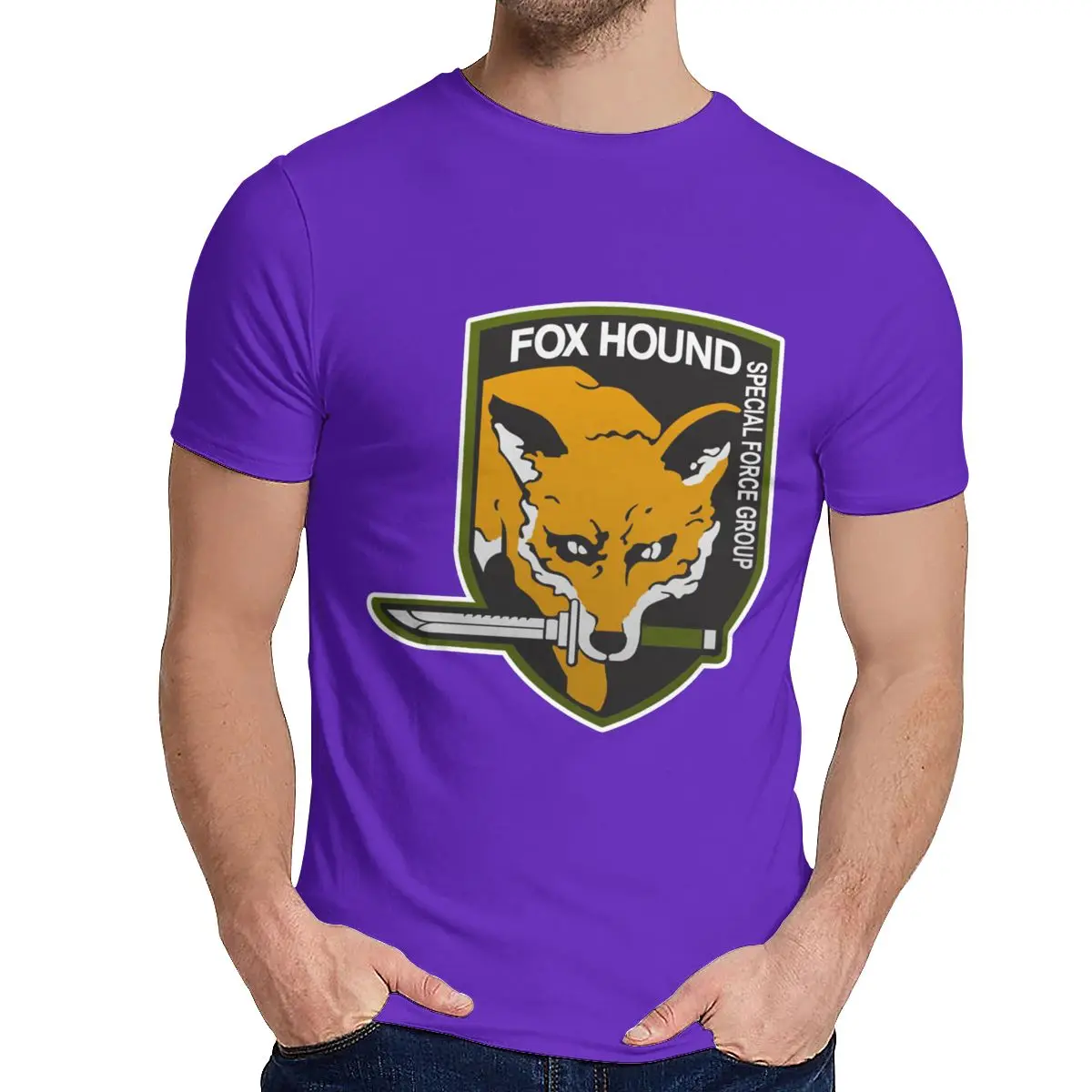 Винтаж Metal gear Solid Fox Forces Group Tee Мужская хипстерская футболка из натурального хлопка с круглым вырезом - Цвет: Фиолетовый