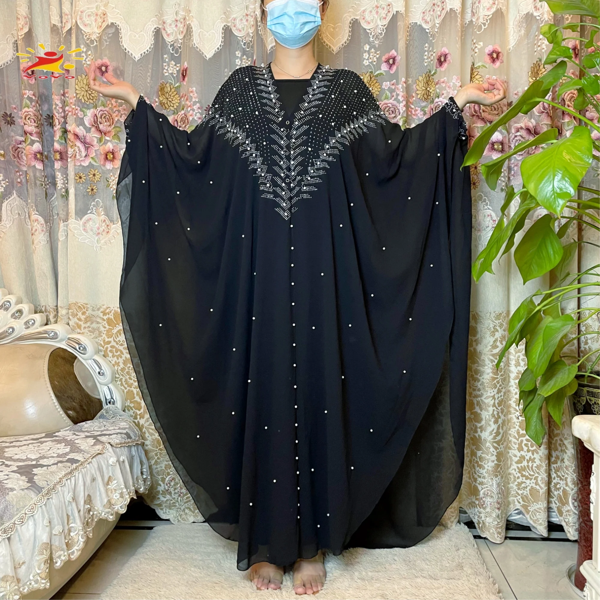 New Muslim Kaftan Abaya Dress Kimono Women Dubai Open Abayas Turkish Stones Chiffon Hooded Dress Elegant African Plus Size