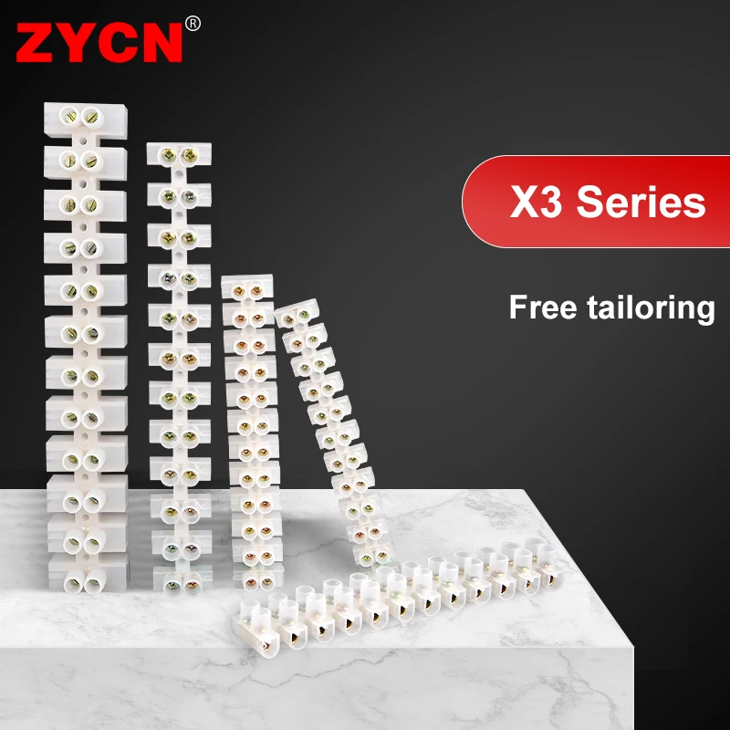 Wire Connectors 12 Position Barrier Screw X3-1012 Nylon Plastic Terminal Block 20A 380V Dual Row
