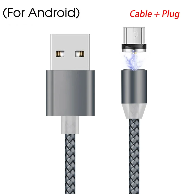 Магнитный кабель CASPTM для samsung A750, кабель Micro USB для быстрой зарядки, магнитный кабель, зарядное устройство usb type C, 1 м, 2 м, кабели для мобильных телефонов - Цвет: For Micro Gray