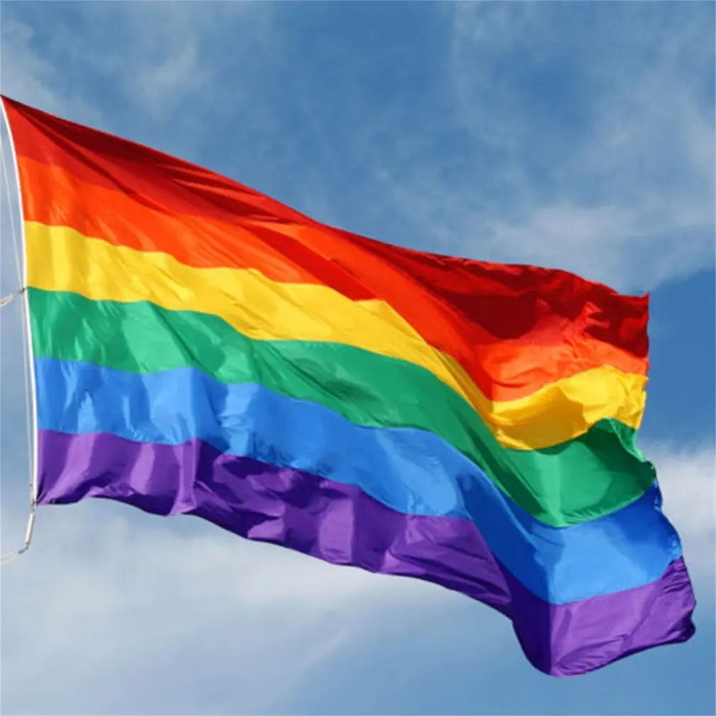 90 x 150 cm Rainbow Flag Polyester for Lesbian Gay Bisexual Transgender new arrival Sale