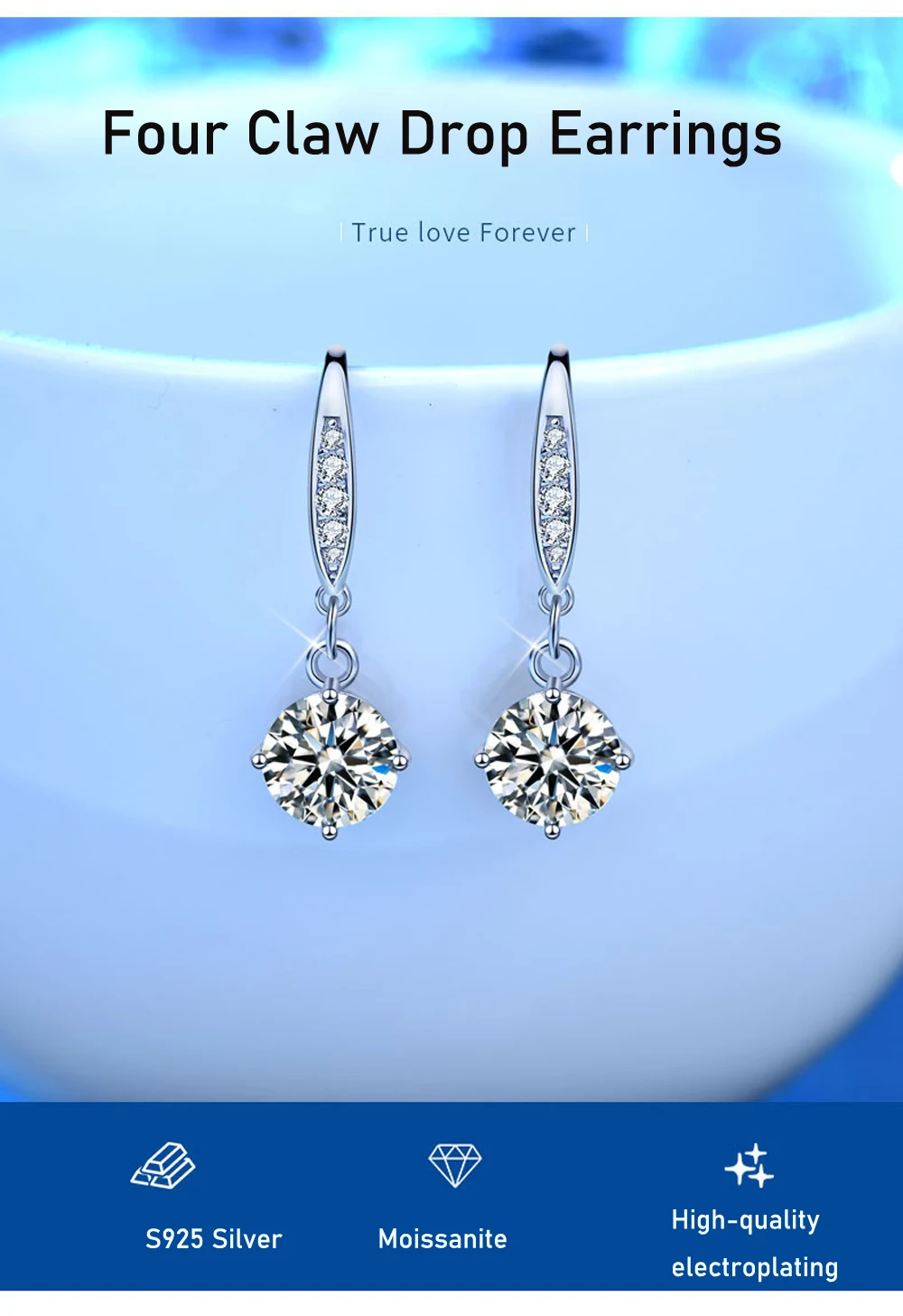 Smyoue 925 Silver Jewelry Woman 100% Silver Korean Temperament One Carat Moissanite Drop Earrings For women GRA Certification