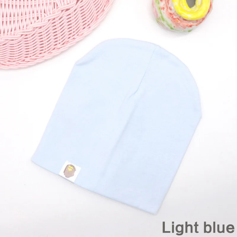 light blue Новая детская шапка в стиле хип-хоп для уличных танцев, хлопковая шапка для малышей на весну и осень, шарф для мальчиков и девочек, зимняя теплая одноцветная детская шапка - Цвет: light blue
