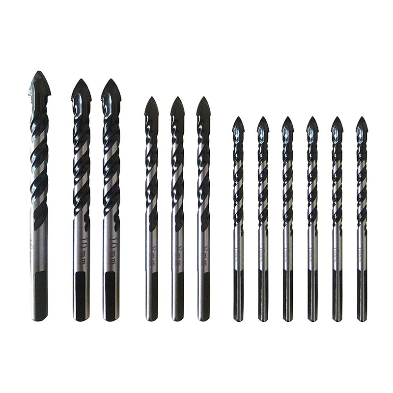 

12Pcs Multi Purpose Carbide Tip Drill Bit Set Special Pear Head Drill Bits For Tile, Concrete, Brick, Glass, Ceramic, Plastic An