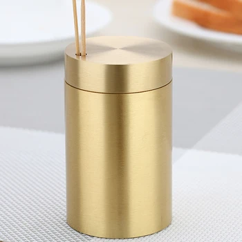 

Classic golden pure copper cylindrical toothpick holder Fashion decorative metal toothpick box