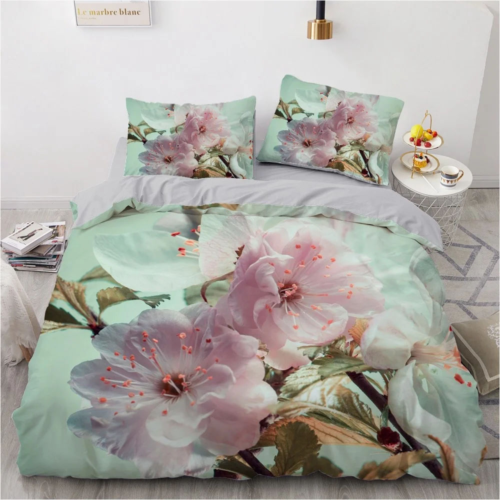 Flower Design Printed 3D Bedding Sets Black Duvet Quilt Cover Set Comforter Bed Linen Pillowcase King Queen Single 173x218cm