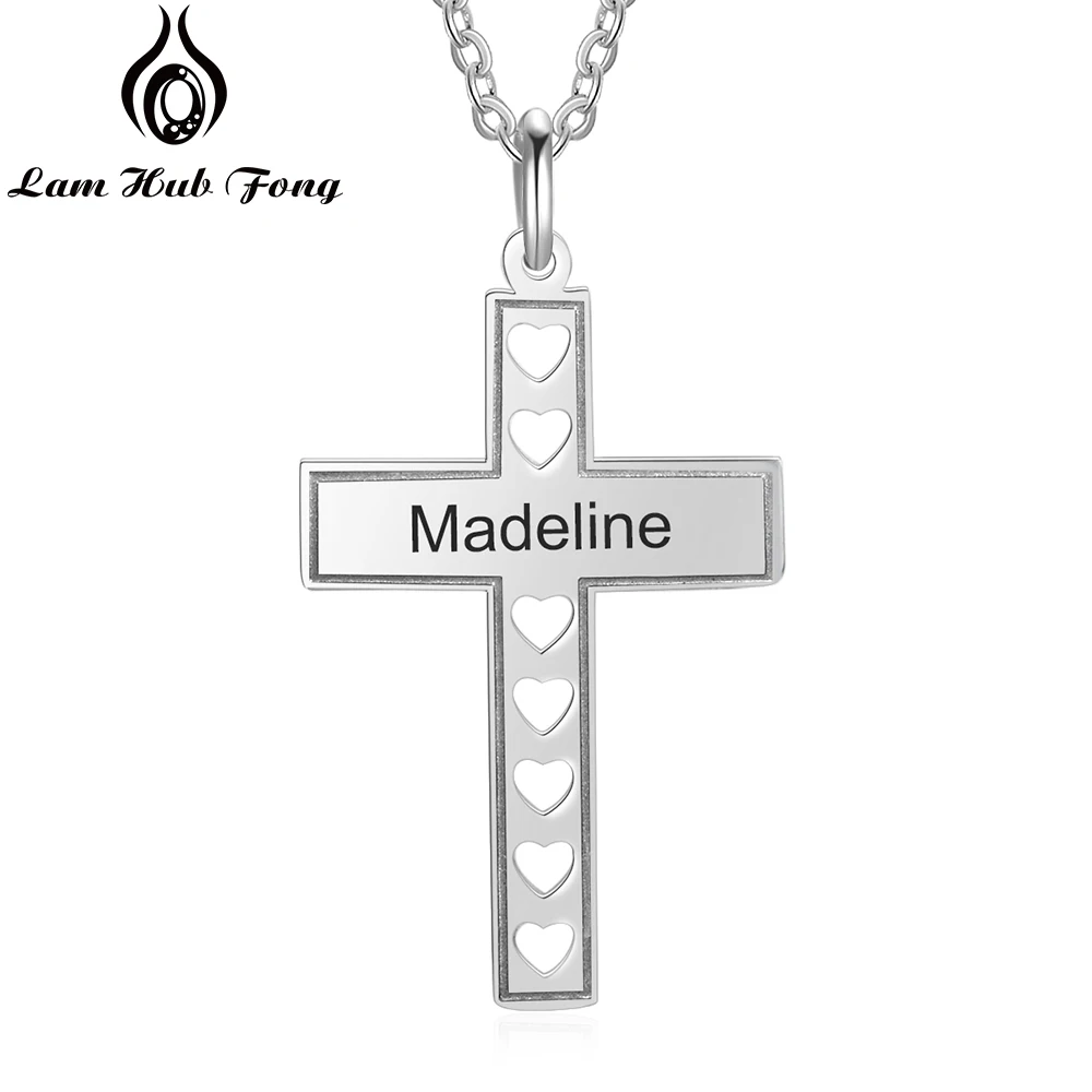 

Personalized Cross Necklace Custom Engraved Name Pendant Necklace Heart Necklace for Women Charm Jewelry Gift (Lam Hub Fong)