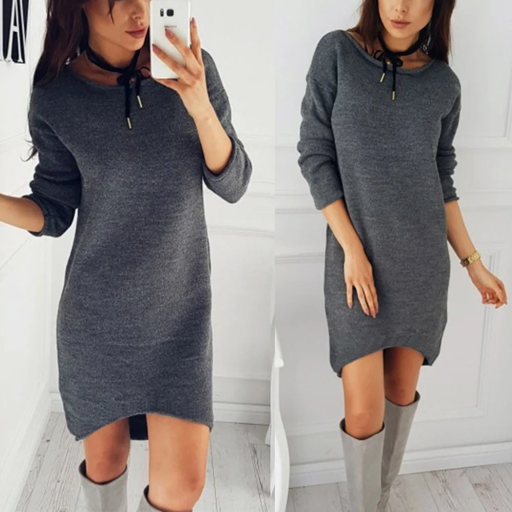 

Dress 2019 Hot Sale Autumn Winter O Neck Long Sleeve Solid Color Ladies Loose Casual Women Dress Lady Bodycon Robe Dresses