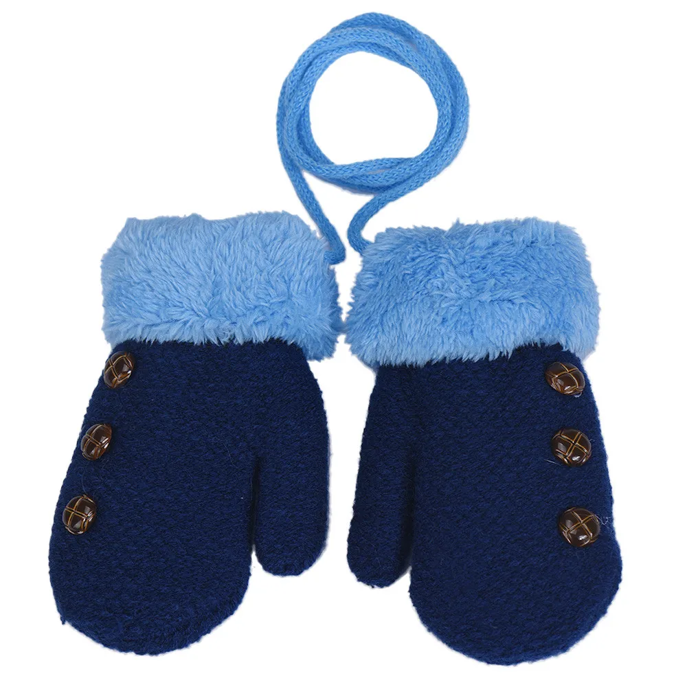 Новое поступление, зимние вязаные перчатки для маленьких мальчиков и девочек, теплые рукавицы на пуговицах, перчатки для детей ясельного возраста, L505912 - Цвет: BU