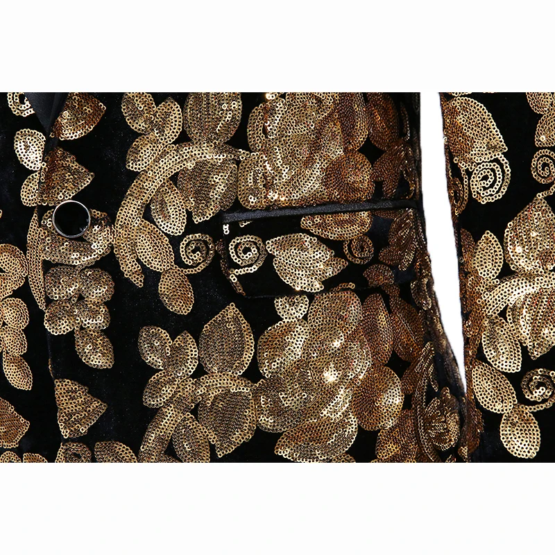 SHENRUN мужской пиджак с отложным воротником, дизайнерский пиджак размера плюс 5XL, черный бархат, золотые цветы, блестки, костюм, куртка, DJ Club, сценическая одежда певицы