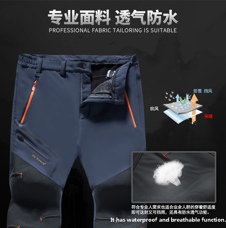 New hiking pants men winter fleece waterproof outdoor trekking camping fishing Soft shell Trousers Camp Fish Climb