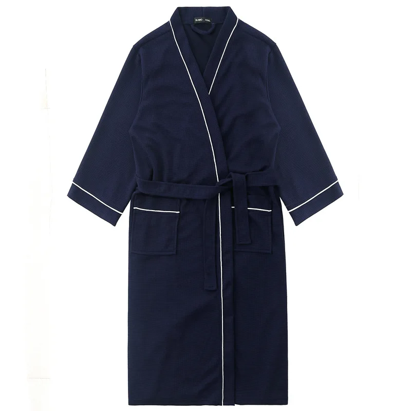 woman navy blue Летний модный Вафельный Халат для влюбленных, женский халат, кимоно, банный халат размера плюс, сексуальный халат, халаты для подружки невесты - Цвет: woman navy blue