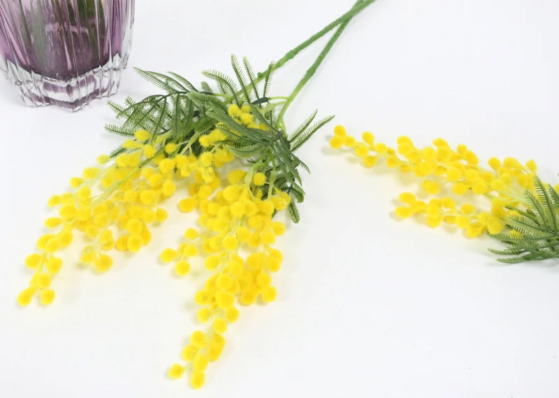 JAROWN Artificial Acacia Yellow Mimosa Plush Pudica Fake Silk Flower Wedding Party Decor Red Bean Plant Home Decor (4)