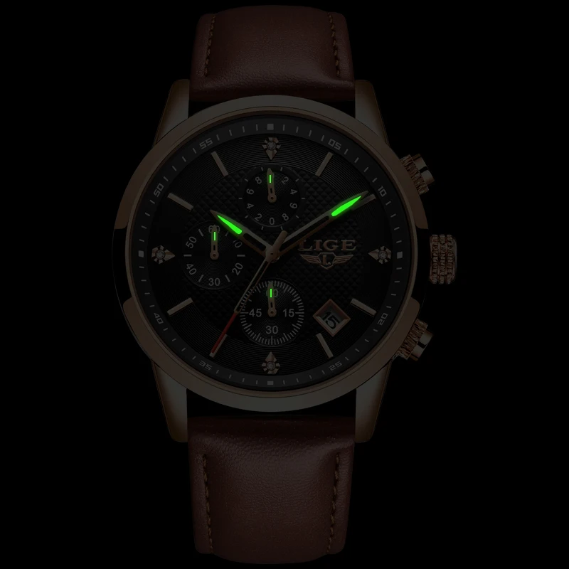 2020 LIGE Leather Watches Mens Top Brand Luxury Business Watch Fashion Sport Clock Waterproof Quartz Men Watch Relogio Masculino
