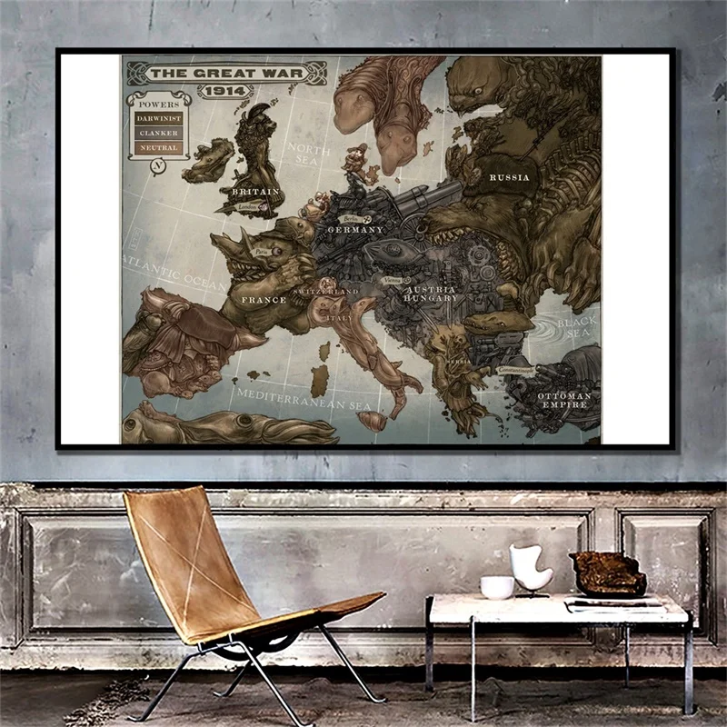 Map of Europe 1914 Foldable The Great War Map Poster No-fading Wall Decorative Sticker for Office Home School Suoplies 150x100cm