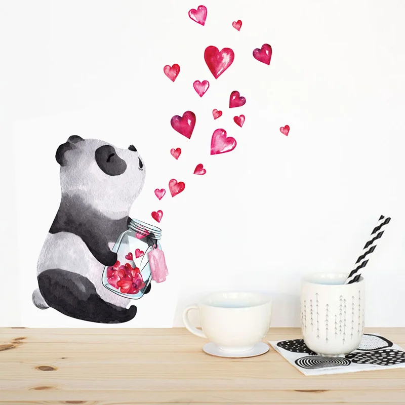 Art Mural Stickers Cabinet-Decoration Hand-Drawn Bedroom Panda Living-Room Chinese-Style