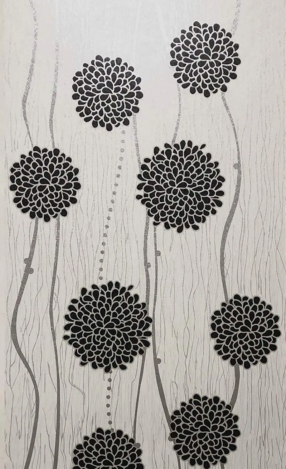 HaoHome-껍질과 스틱 메탈릭 실버/블랙/화이트 줄무늬, 꽃 벽지, 벽 장식, 비닐, 자체 접착, 접촉 종이 장식