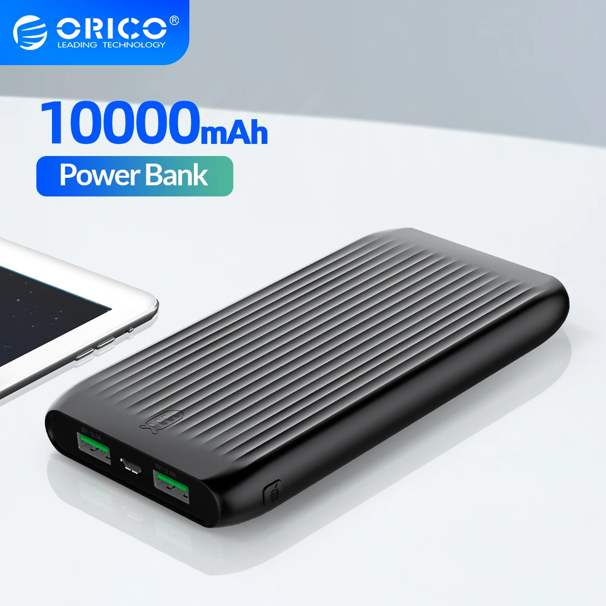 ORICO-Banco de energía delgado de gran capacidad, 10000mAh, doble USB, paquete de batería externa, Banco de energía para teléfono móvil Xiaomi