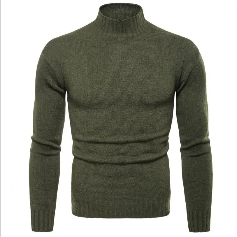 Army Green Новинка, зимний теплый мужской Повседневный свитер, модный однотонный мужской пуловер с высоким воротом, приталенный мужской вязаный свитер размера плюс - Цвет: Army Green