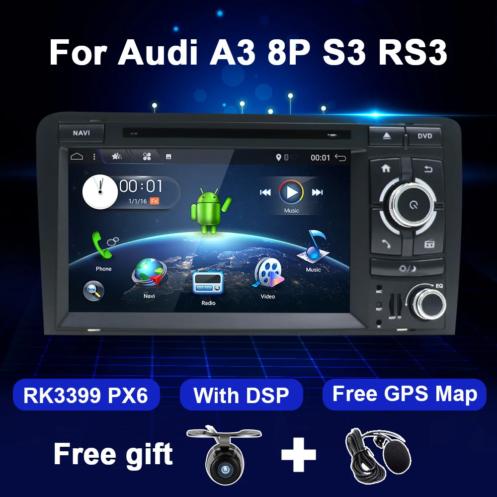 2 Din Android Car Multimedia GPS DVD For Audi A3 8P/A3 8P1 3-door Hatchback/S3 8P/RS3 Sportback Audio Player Stereo 2Din Radio