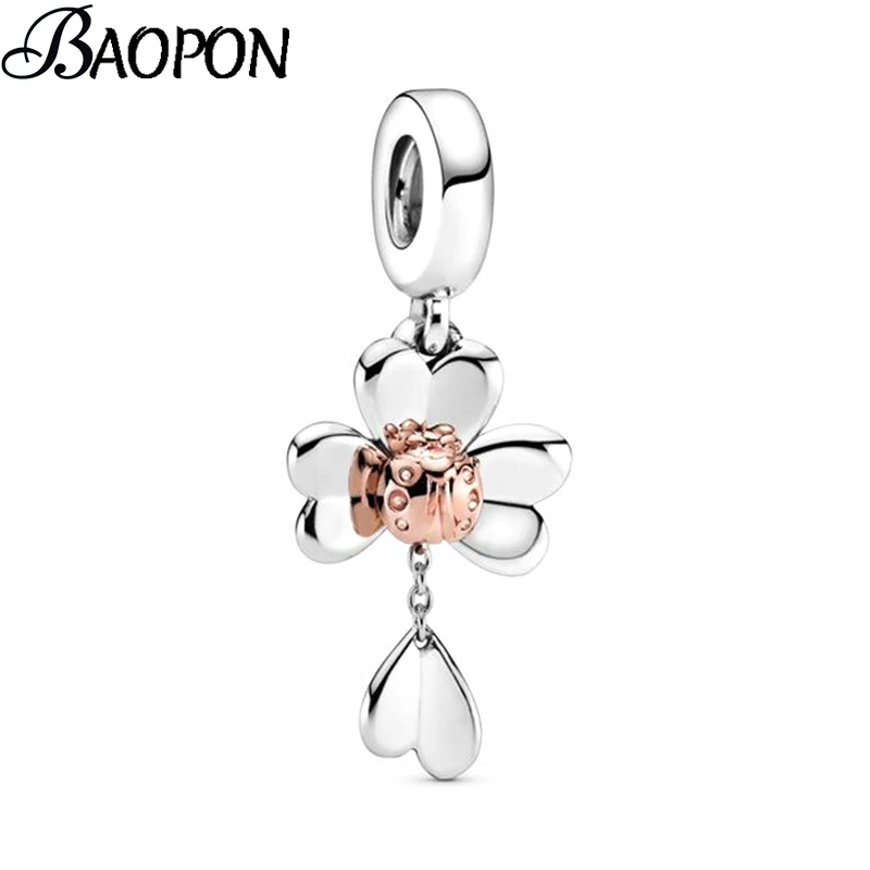 

2Pcs/Lot NEW Clover and ladybug Charms Beads Pendant fit Pandora Bracelets Necklace for Women Kids Fashion Jewelry Making Gift