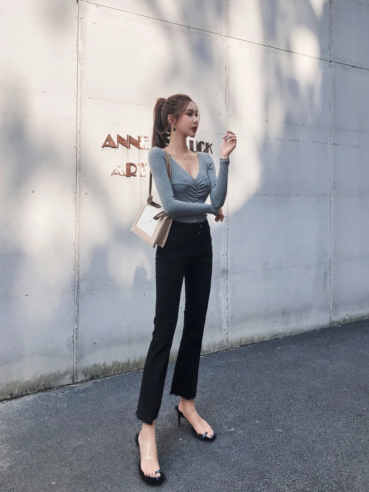 Genayooa плисовые джинсы для женщин с высокой талией Bodycon Highstreet джинсовые брюки для дам черные брюки женские зимние корейский стиль