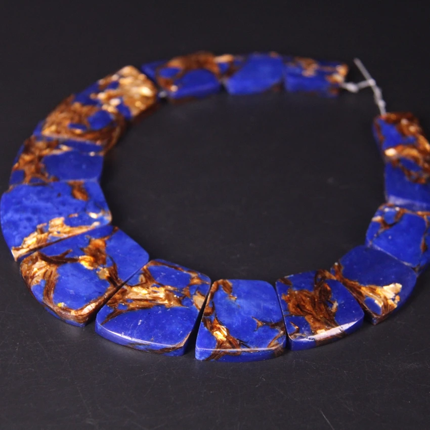 

15pcs Dark Blue Impression Jaspers Top Drilled Trapezoid Slab Beads,Ocean Sediment Stone Graduated Necklace Pendants Jewelry