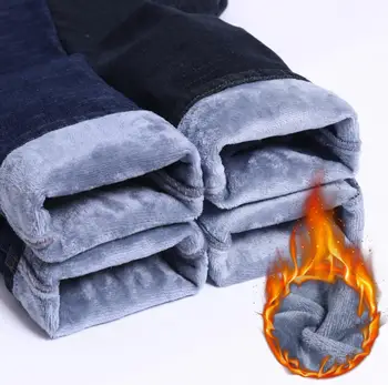 

new 2020 winter jeans men's stretch slim men's pants plus velvet thick men's large size warm pants AGG31-17