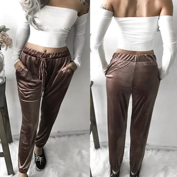 

Winter Women Corduroy Loose Long Pants Ladies Casual Elastic Drawstring Trousers