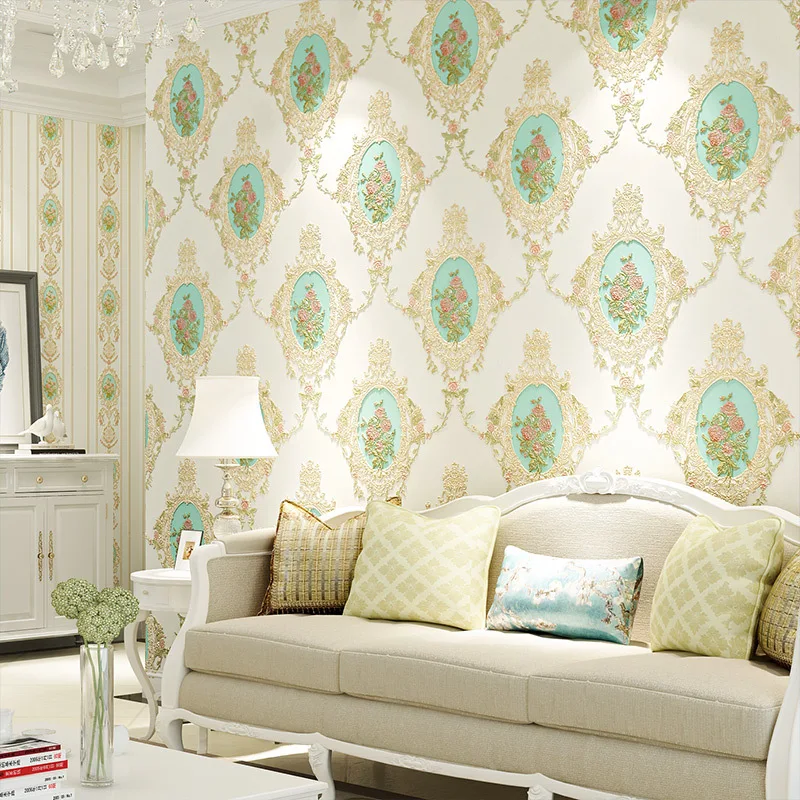 

American-Style Pastoral Style AB Version of Big Flower Plain Color Non-woven Wallpaper Background of Television in the Drawing R