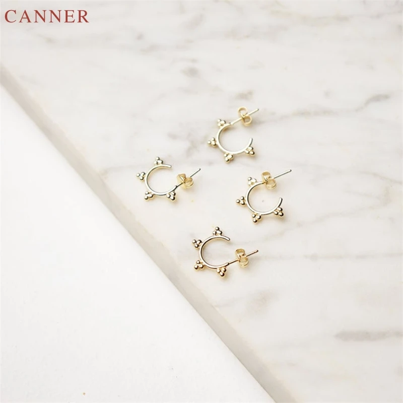 CANNER Золото Цвет Половина круглые гвоздики серьги для женщин девочек Корейский серьги в форме подсолнечника серебро 925 ювелирные изделия сладкие маленькие серьги C40
