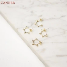 CANNER Золото Цвет Половина круглые гвоздики серьги для женщин девочек Корейский серьги в форме подсолнечника серебро 925 ювелирные изделия сладкие маленькие серьги C40