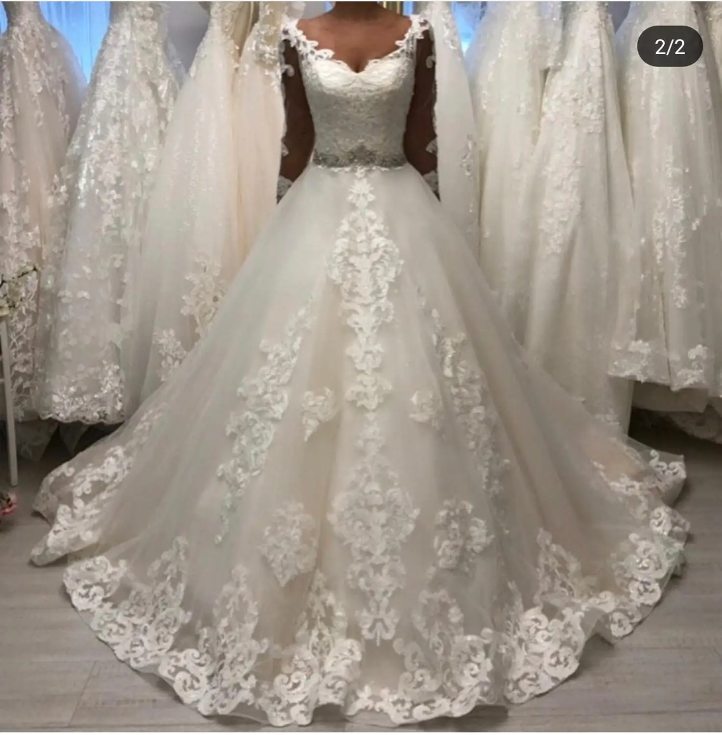 

2020 unique Wedding Dresses A-line V-Neck Bridal Gowns Floor Length With Train Long Sleeve puffy party for bride Cheap China