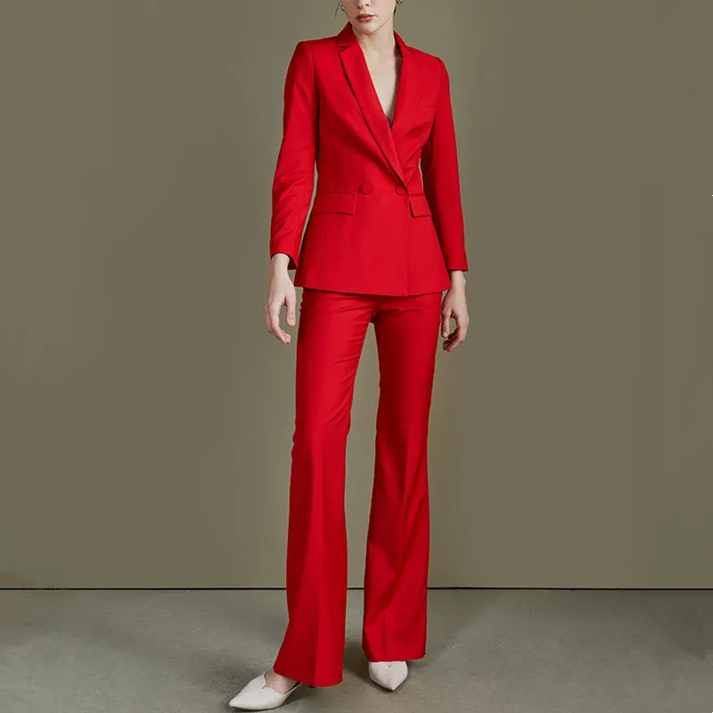 

Autumn women's clothing new arrival slim long-sleeved double breasted suit two-piece Casual Wide Leg Pants sets high quality