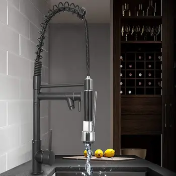 

Black Spring Kitchen Faucet Pull out Side Sprayer 360 Rotation Kitchen Faucets Dual Spout Single Handle Mixer Tap Sink Faucet