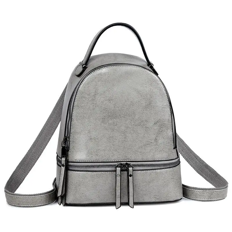 Gray Johnature, новинка, модная сумка через плечо, женский рюкзак, масло, воск, кожа, Воловья кожа, Одноцветный, винтажный, на молнии, маленький рюкзак для путешествий - Color: Gray