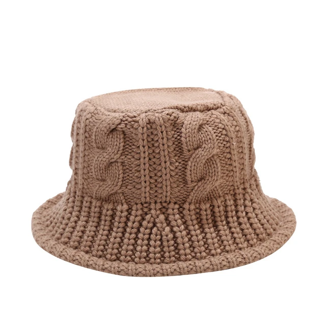 2021 New Fashion Knitted Bucket Hat Warm Female Fishing Cap Panama