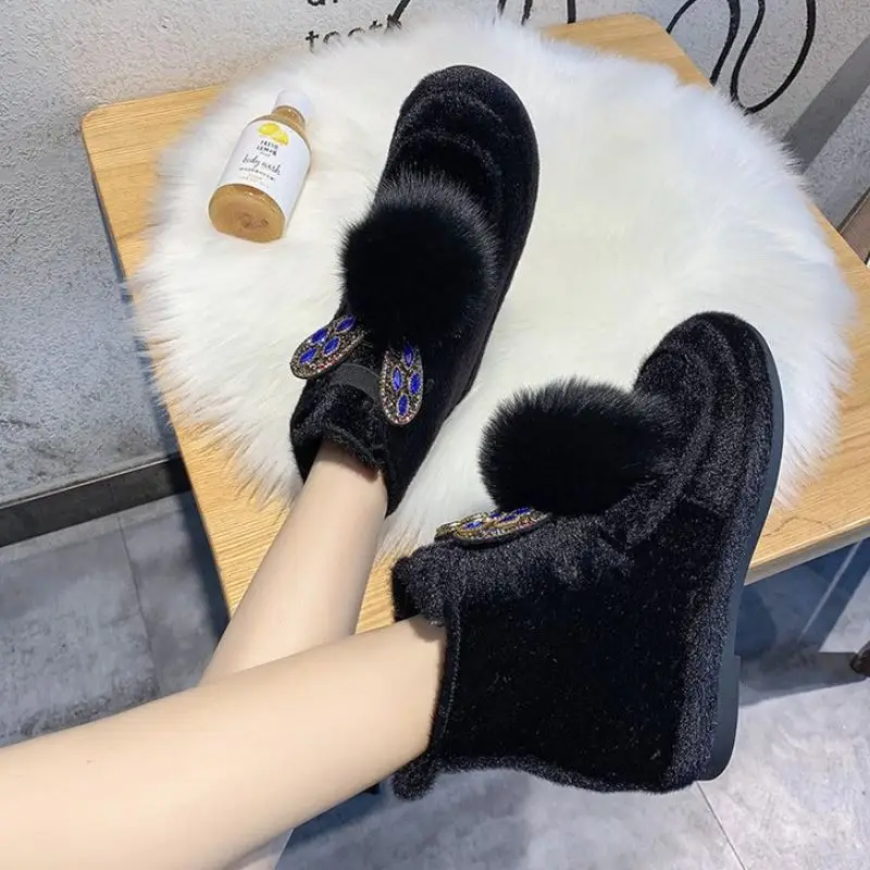Coolcept зимние ботинки теплая хлопковая обувь на меху женская обувь на плоской подошве с плюшевой подкладкой и украшением в виде кристаллов Размер 35-39