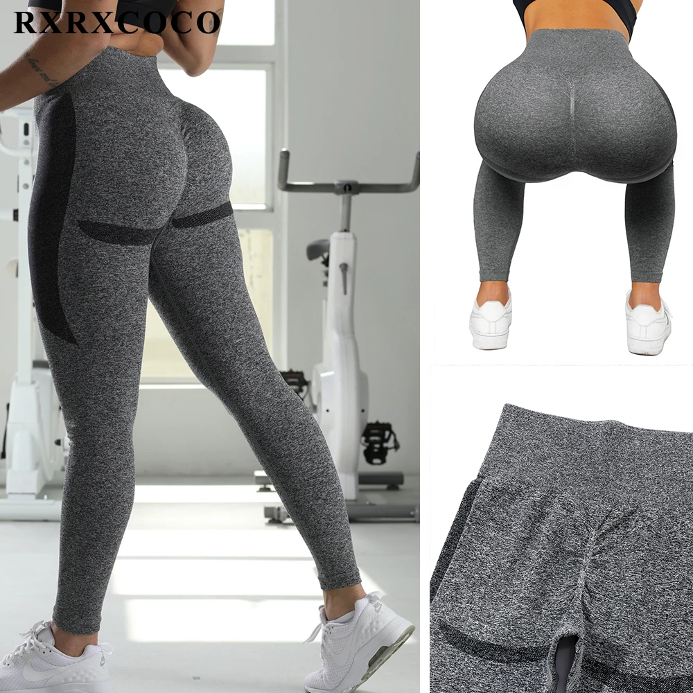 RXRXCOCO 15%Spandex Bubble Butt High Waist Seamless Leggings Push Up Pants Elastic Hollow out Fittness Sport Leggings Women