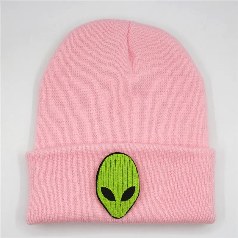 

Зимняя хлопковая утепленная вязаная шапка с вышивкой инопланетянина, зимняя шапка, шапочки, Шапка-бини для мужчин и женщин, 162