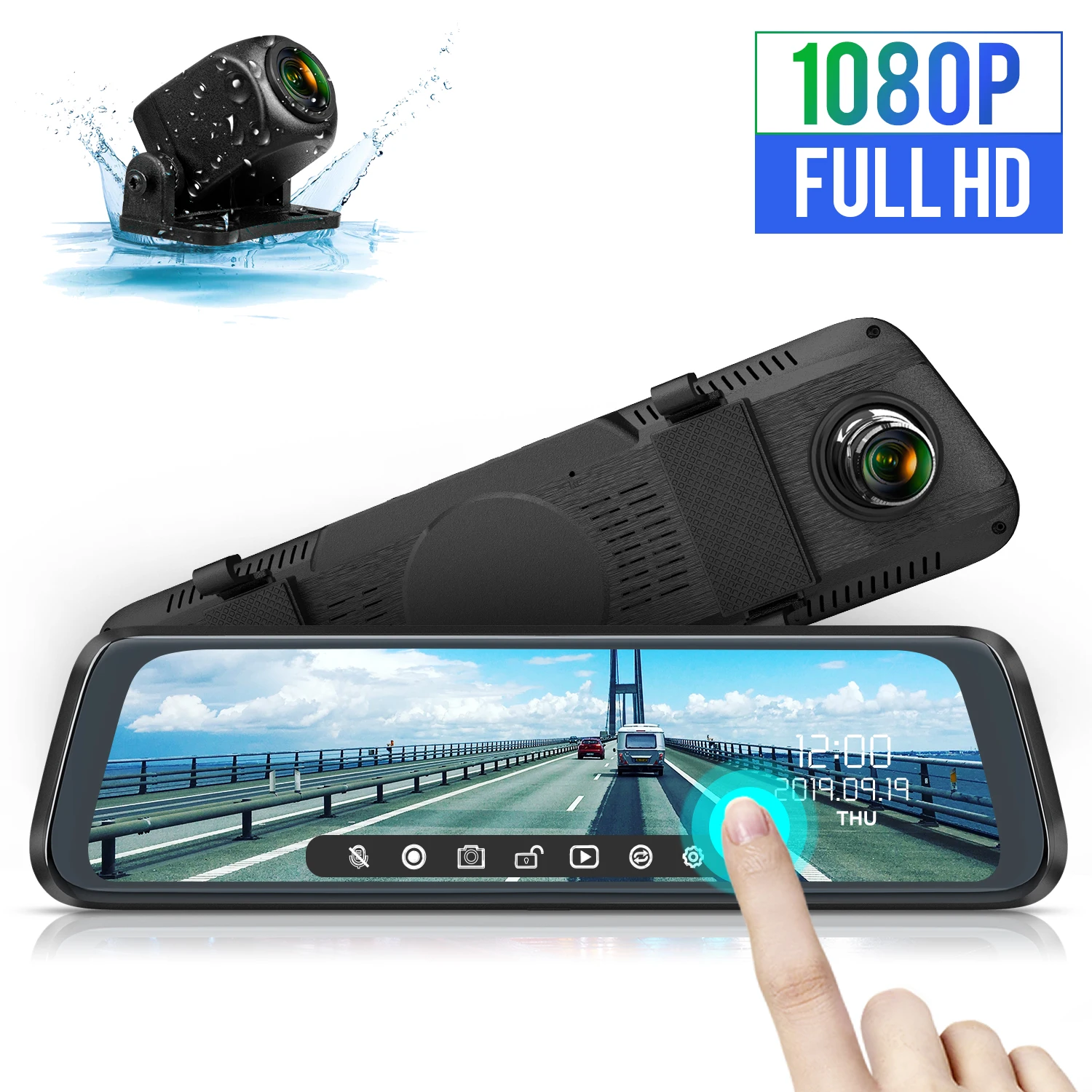 

Car Cam DVR 10 inch Full Screen Rearview Dash Cam HD 1080P Mirror Car Recorder Stream Media registrar Dashcam DVRS