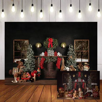 

Mehofond Photography Background Christmas Tree Lights Wreaths Fireplace Toy Socks Birthday Party Backdrop Photocall Photo Studio