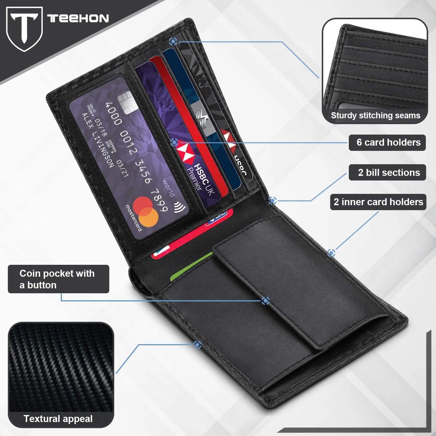 wallets for men Carbon Fibre Leather Fashion Business Purse RFID Blocking Bifold Coin Pocket Men's wallet 5