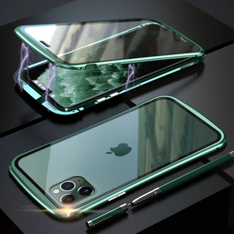 Магнитный поглощающий флип-чехол s для iPhone 6, 6s, 7, 8 Plus, X, XR, XS Max, задняя крышка для телефона, металлический стеклянный чехол для iPhone 11 Pro Max