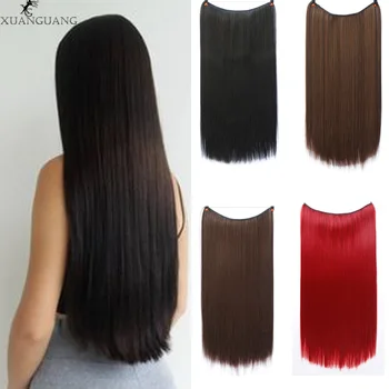

XUANGUANG 24 inch Long Natural Straight hair Women Invisible Fish Line Hair Extensions Heat-resistant fiber Synthetic Hair Piece